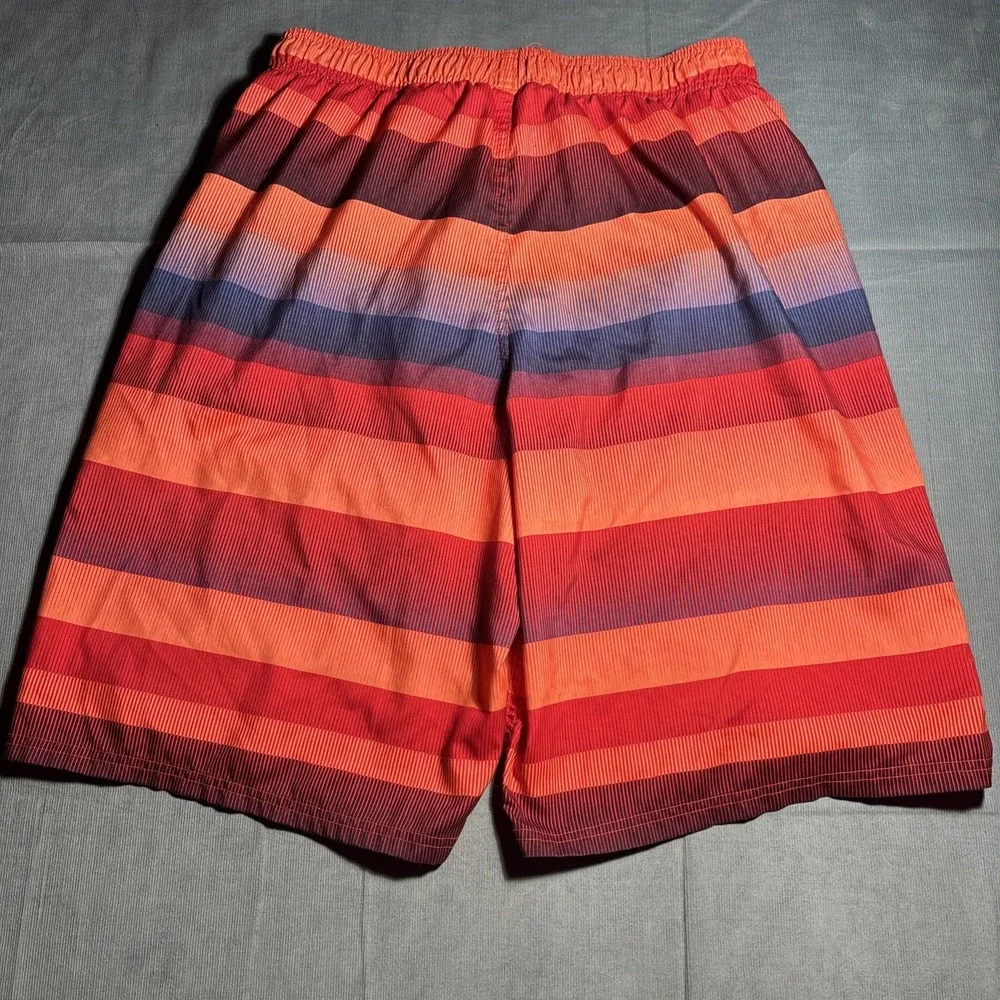 Nike Swim Trunk Shorts Mens L Orange Stripe Mesh Lining Board Beach Vacation